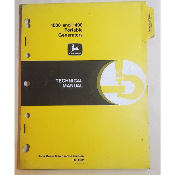 John Deere TM-1382 Technical Manual for Model 1000 and 1400 Generators - Picture 1 of 2